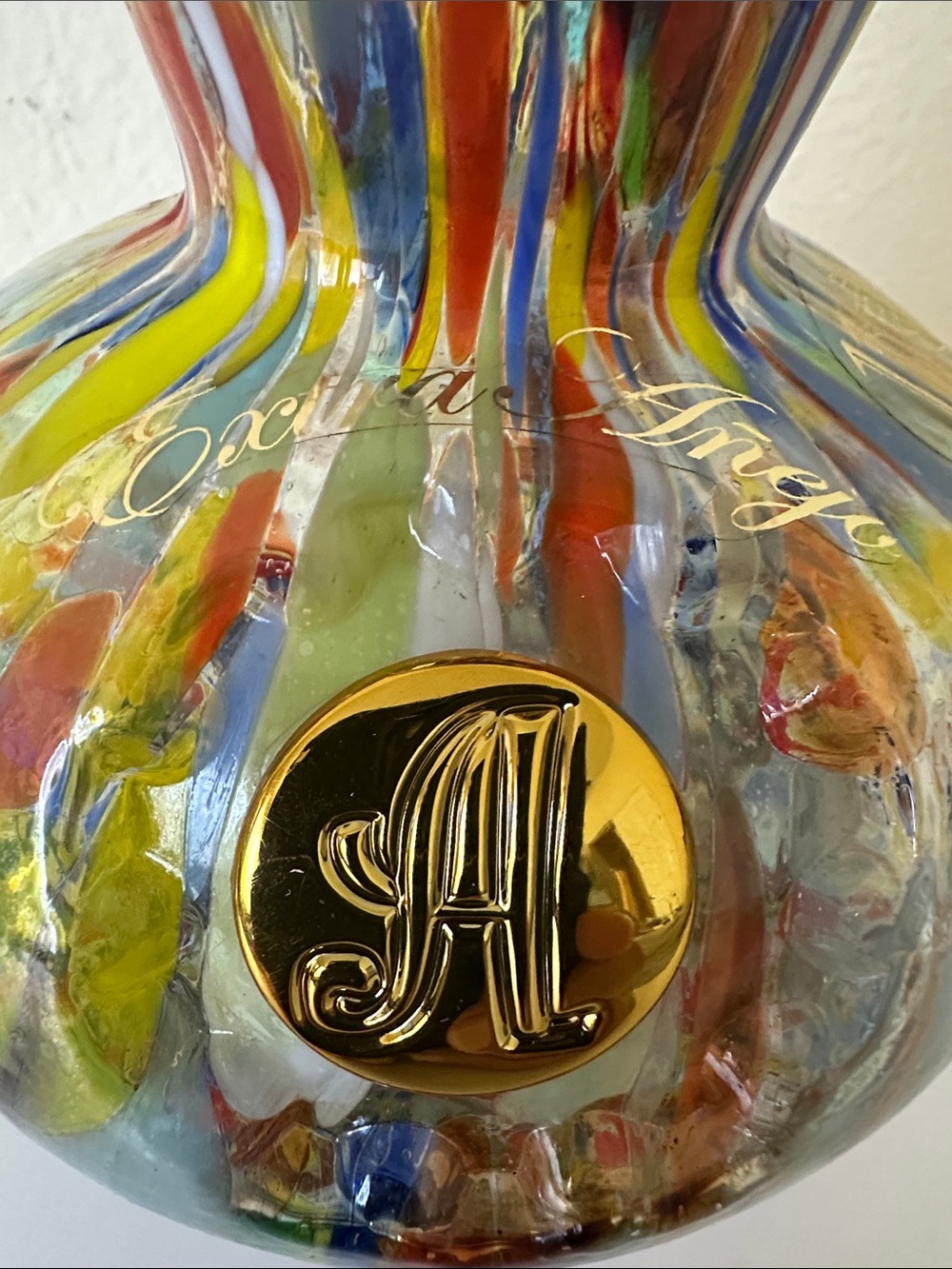 Empty AssomBroso Vintage 11Year Hand-Blown Multicolor Glass Decanter Bottle